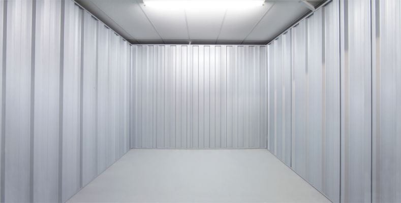 Spacious and secure 100 sq ft storage unit with reinforced walls, ideal for both personal and business storage solutions.