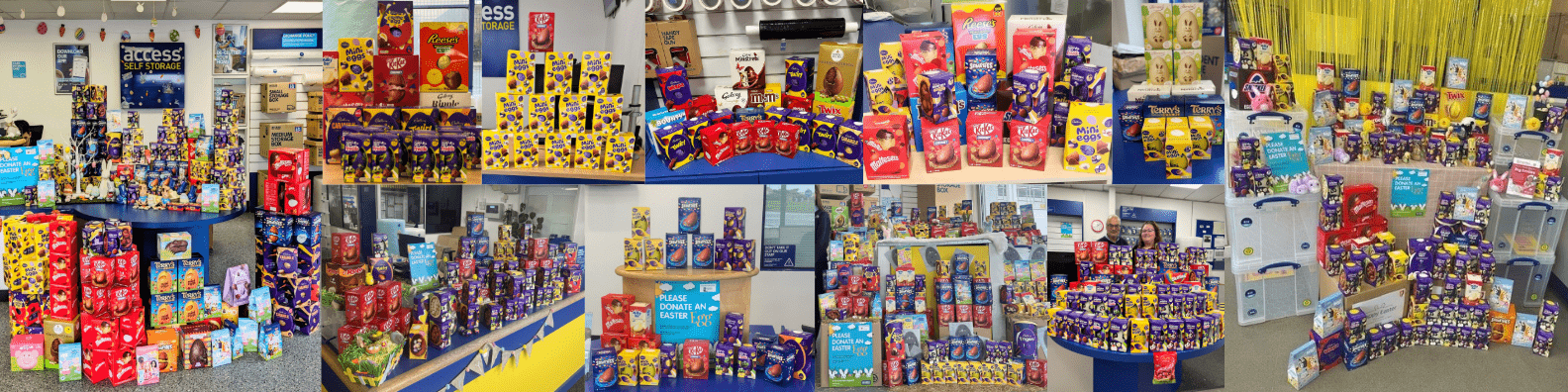 Easter Appeal mountain of easter eggs donated by the local community