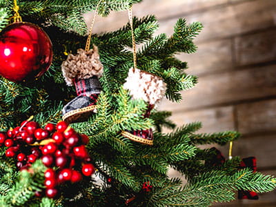 red bauble on Christmas tree