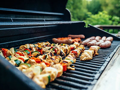 grilled barbecues on black and grey grill